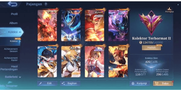 Gambar Product Honorable Account 2 with Valir legend content, Gusion legend, Lesley aspirant, Angela Sanrio, and many more additions, check the description.