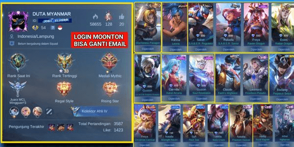 Gambar Product Akun Skin Sultan Emblem MAX Semua Aman Anti Hack