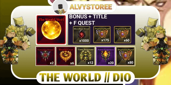 Gambar Product THE WORLD + BONUS + F QUEST + PITY TITLE || DIO + BONUS + F QUEST + PITY TITLE