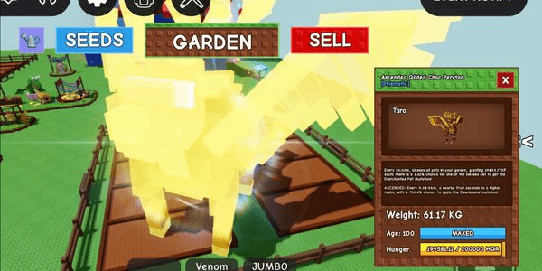 Gambar Product TITAN/HUGE ASCENDED GILDED CHOC PERYTON 60-61KG VERY RAREST MUTATION IN GROW A GARDEN 0.32% CHANCE WITH OVERPOWER PET