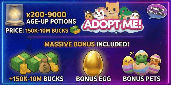 Gambar Product Akun Adopt Me (Bonus Age Potions + Bonus Bucks)