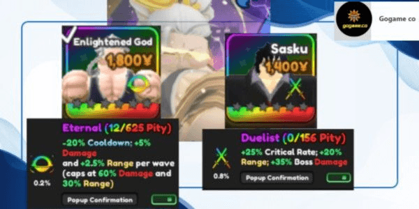 Gambar Product Akun Starter (Enlightened ETERNAL + Sasuke DUELIST) Universal Tower Defense
