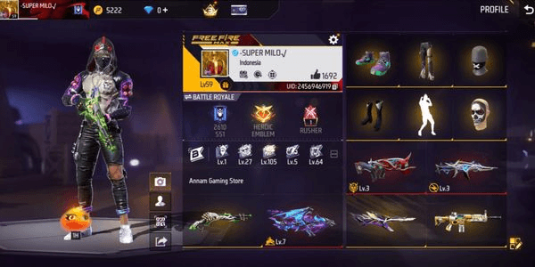 Gambar Product AKUN FF FREE FIRE SG LUMUT, MAX 1 AK47 EVO 3 FAMAS, XM8, VAULT 345+, SENJATA 375+, AK47 PARADOX, KATANA 3 RASA DLL