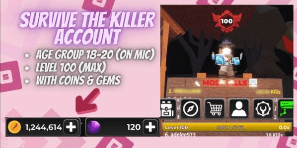 Gambar Product Account Survive The Killer | Level 100 | 1,2m Coins