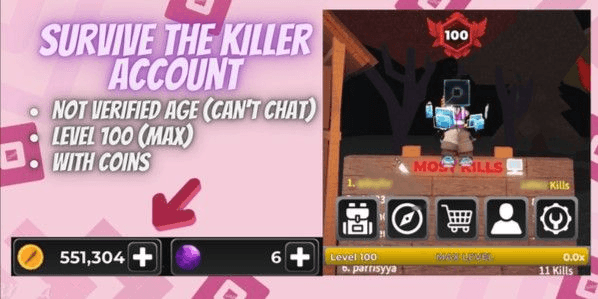 Gambar Product Account Survive The Killer | Level 100 | 551k Coins