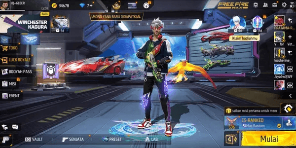 FREE FIRE ACCOUNT SG LUMUT, TRUMPET, AQUA, MAX 2 SG6 & FIST, VAULT 200+, WEAPONS 245+, KAKASHI BUNDLE, MONEY HEIST GOLD & GHOST, KATANA ON ETC.