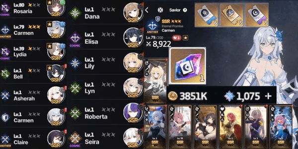 Gambar Product ASIA 20SSR Inc Arcana Premium Account Saviors MLB Wed Carmen + LB1 Rosaria + LB1 Lydia + LB1 Bell ETC (Same as Screenshot)