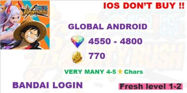 Akun One Piece Bounty Rush Global Android Gold fragment 750