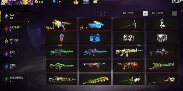 Gambar Product Garena Free Fire Account Spec Murmer Evo gun mp 5 + Evo Gun punch + Sg trumpet + bundle gcor