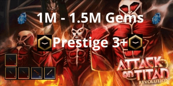 Gambar Product Akun Attack on Titan Revolution Prestige Gems 1M+ item mythical inventory