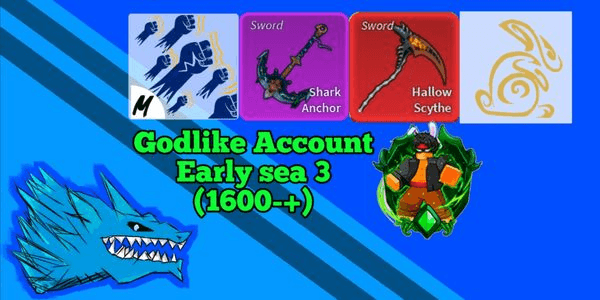 Gambar Product akun v4 full gear mink, Godhuman, hallow scythe+ shark anchor