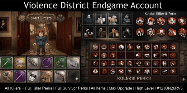 Gambar Product Violence District Endgame Account | All Killers + Full Killer Perks | Full Survivor Perks | All Items | Max Upgrade | High Level | #12JUN26RV3