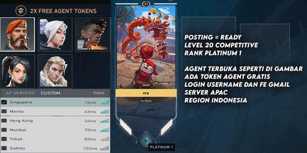 Gambar Product Akun Starter Level 20 Valorant, Smurf, Siap Competitive Valo