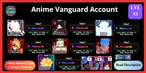 Gambar Product Account Meta Monarch | Anime Vanguards
