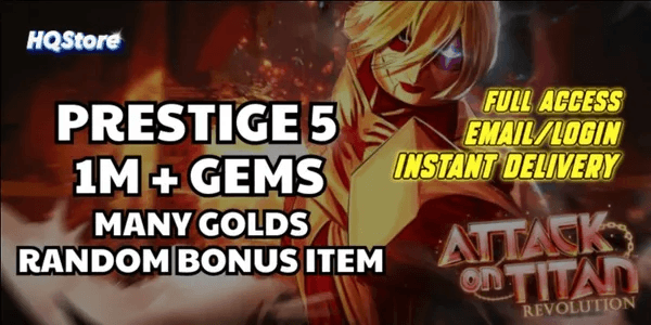 Akun AOTR Prestige 5 | Up to 10M Gems | Banyak Bonus - Attack on Titan Revolution