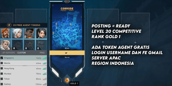 Gambar Product Valorant account level 20 Rank GOLD | Server APAC