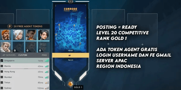 Valorant account level 20 Rank GOLD | Server APAC