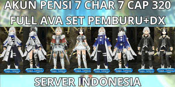 Gambar Product AKUN PENSI 7 CHAR 7 CAP MAX LVL 320 SERVER INDONESIA, FULL AVA SET, FULL RESET+SIAP PAKAI+DX BOMB, VIA MQ, ANTI HACKBACK, SUPER MURMER