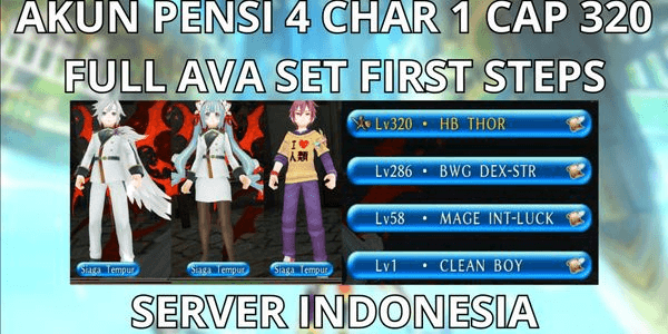 Gambar Product AKUN PENSI 4 CHAR 1 CAP MAX LVL 320 SERVER INDONESIA, FULL AVA SET COLLAB FIRST STEP, FULL RESET+SIAP PAKAI, NO MOD, ANTI HACKBACK, SUPER MURMER
