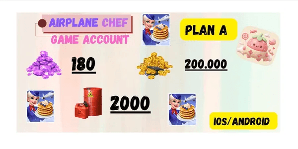 Airplane Chef Account Plan A | 20M Coins | 2000 Fuel | 180 Gems
