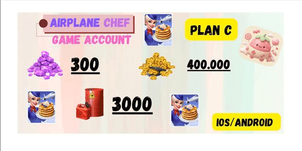 Gambar Product Airplane Chef Account Plan C | 40M Coins | 3000 Fuel | 300 Gems