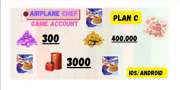 Airplane Chefs Account Plan C | 40M Coins | 3000 Fuel | 300 Gems