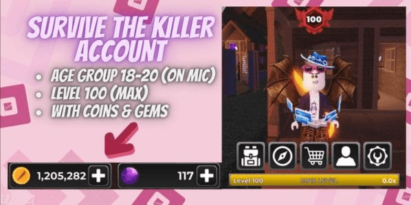 Gambar Product Account Survive The Killer | Level 100 | 1,2m Coins