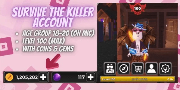 Account Survive The Killer | Level 100 | 1.2m Coins