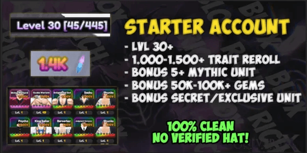 Akun Starter Lvl 30+ & 500-1000+ Trait Reroll & 5+ Mythic Units | Universal Tower Defense X