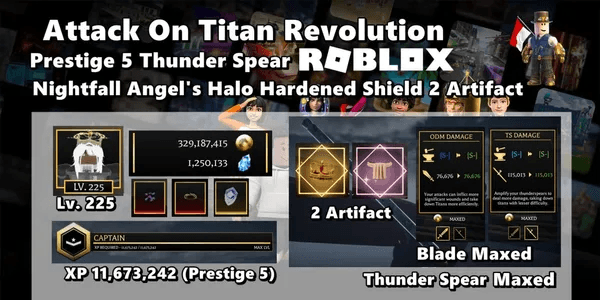Prestige 5 Thunder Spear Gems 1,000,000 ++ Nightfall Angel's Halo Hardened Shield Crown Handkerchief