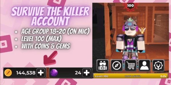 Account Survive The Killer | Level 100 | 144k Coins