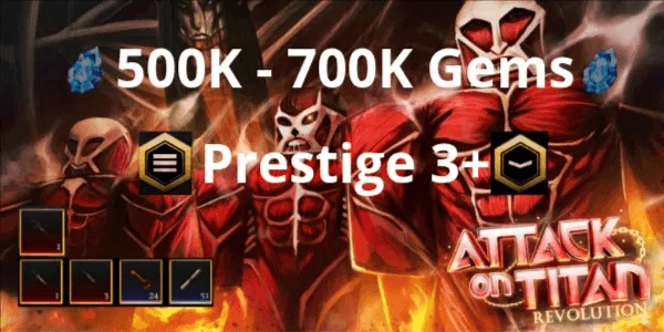 Account Attack on Titan Revolution Prestige Many Gems item mythical inventory