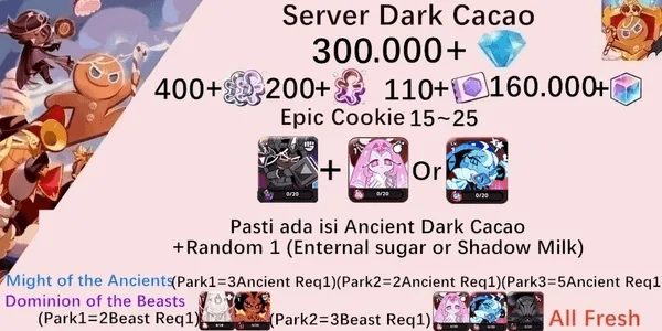 Cookie Run Kingdom starter account(Dack Cacao Server)DC1