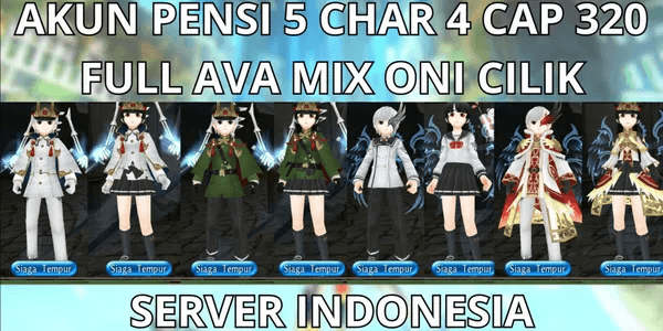 RETIRING ACCOUNT 5 CHAR 4 CAP MAX LVL 320 INDONESIA SERVER, FULL AVA MIX ONI CILIK+FULL RESET+SILVER SHIELD, VIA MQ, ANTI HACKBACK, SUPER CHEAP