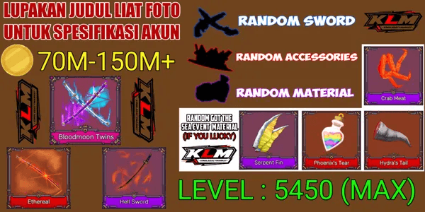 AKUN KING LEGACY MAX - BLOODMOON TWINS - BELLY 70M-120M+ - RANDOM SWORD/ACCESORIES/MATERIAL/FRUIT
