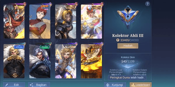 Gambar Product #MLBB14 Hero 89 Skin 140 | Collector Tigreal, Natalia | Naruto Vale | Annual Hayabusa | LB Harith | 3 Blazing | 2 Venom | 9 Epic