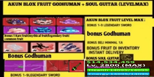 Blox Fruit Godhuman Account + Soul Guitar (Datpol) (LevelMax)