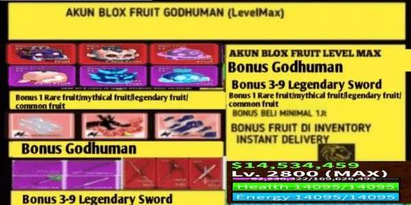 Gambar Product AKUN BLOX FRUIT GODHUMAN LEVEL MAX BANYAK BONUS