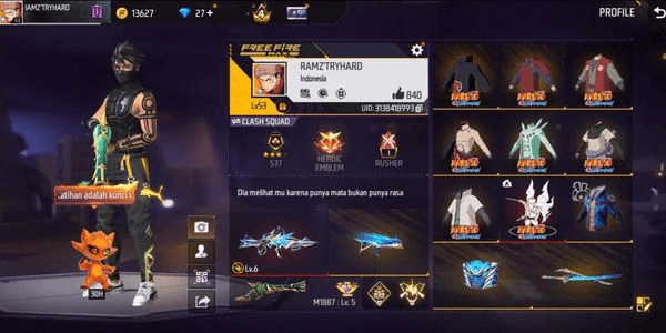 Gambar Product #3 FF Account Naruto Full Set + SG2 Trumpet + XM8 2JT Level 6 + Prime 4