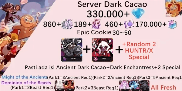 Cookie Run Kingdom starter account(Dack Cacao Server)DC16