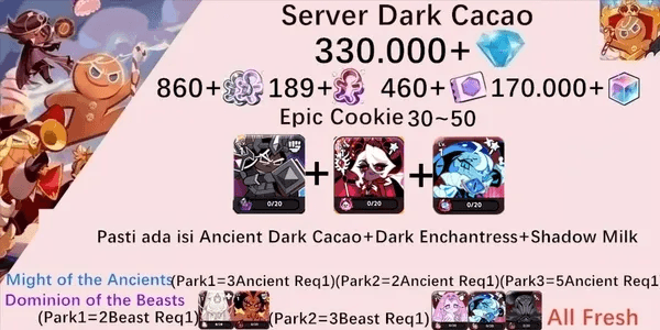Cookie Run Kingdom starter account(Dack Cacao Server)DC18