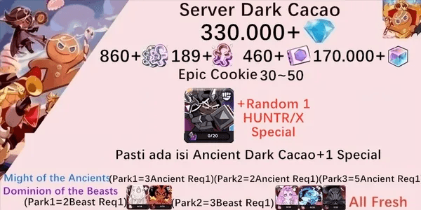 Cookie Run Kingdom starter account(Dack Cacao Server)DC12