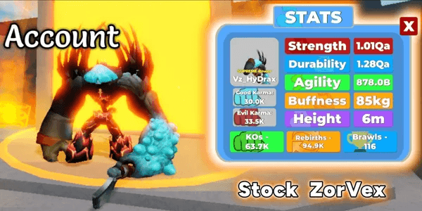 Account Mega Op || Rebirth 94,980 Super Op || Strength 1.00 Qa || Durability 1.00 Qa || Ultimate Max || Gamepas On || Fast Delivery