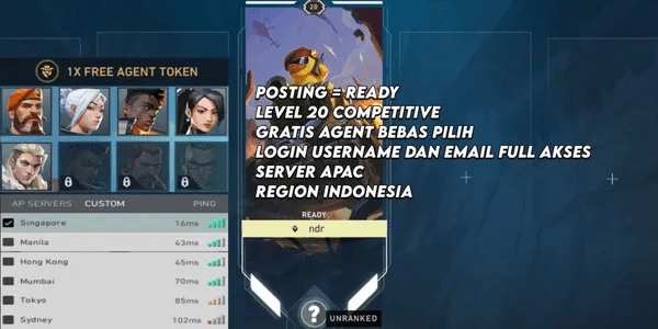 Account Starter Level 20 Valorant, Smurf, Ready for Competitive Valo