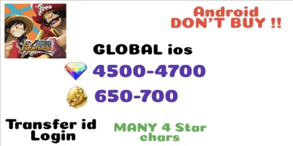 Gacha Account One Piece Bounty Rush Global iOS Lite