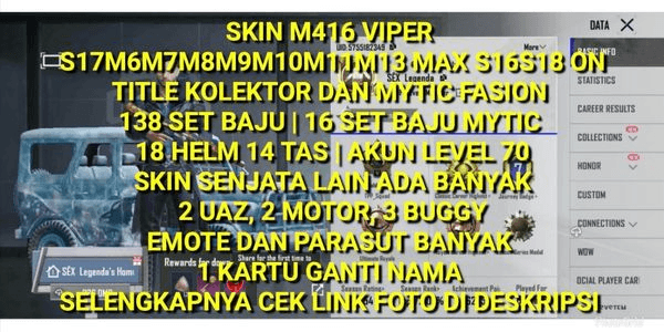 Gambar Product PUBG ACCOUNT LEVEL 70 CHEAP