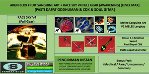 Conta Blox Fruit Sanguine Art + Raça Sky V4 Equipamento Completo (Awakening) (Godhuman + CDK + Soul Gitar) [Nível MÁXIMO]