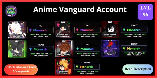 Gambar Product Account 7 Meta Monarch - Elastic Captain (Cog 5th), Shinobi God, Ichigo, Shiny Alocard, Broly, Shiny Song Jin Woo (Vanguard), Shinobi Sage
