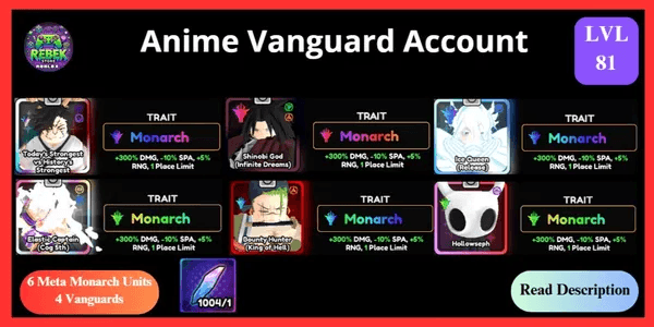 Account 6 Meta Monarch - Today Strongest vs History Strongest (New Vanguard), Luffy (Cog 5th), Shinobi God, Ice Queen, Bounty Hunter, Hollowseph
