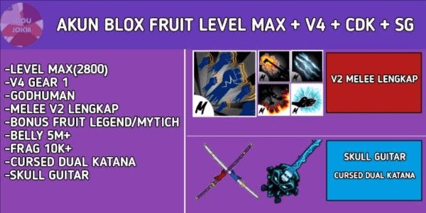 Gambar Product Max Level Blox Fruits Account + Cdk + god human + pull lever + v4